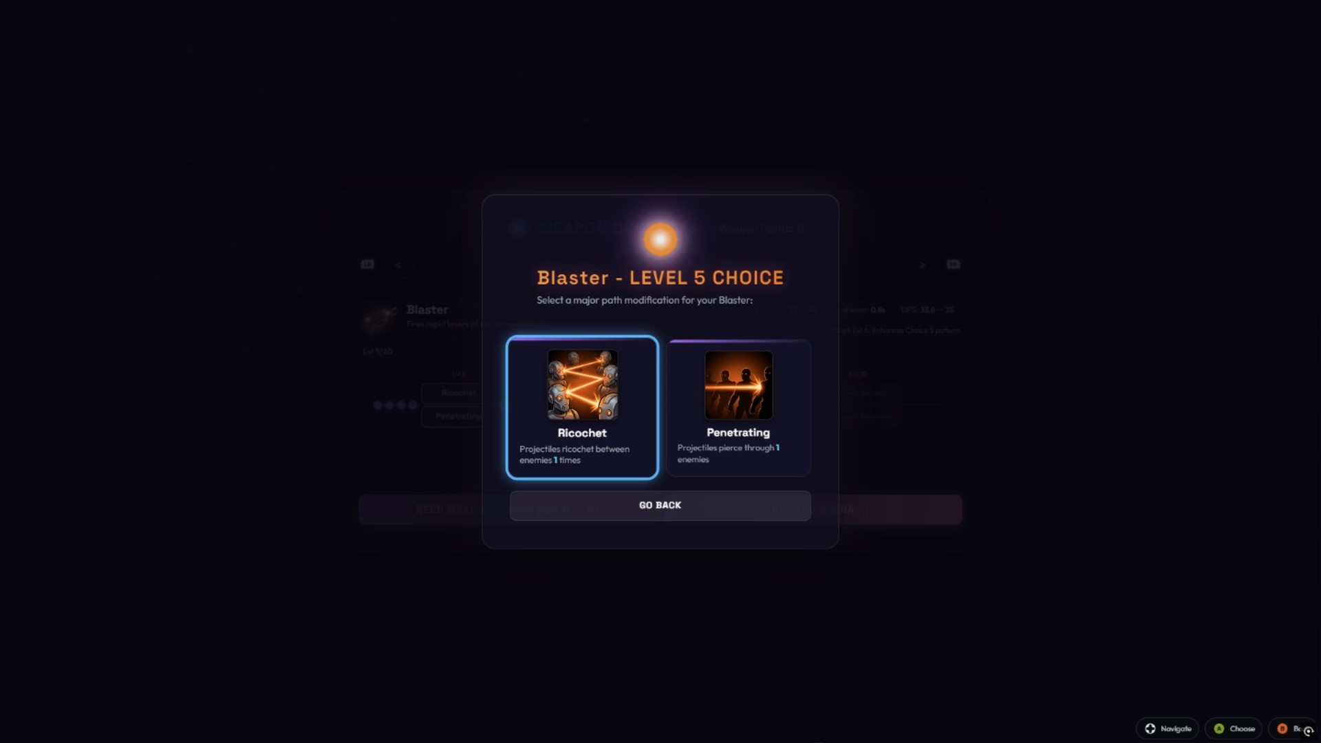 Branching weapon evolution choice at Level 5